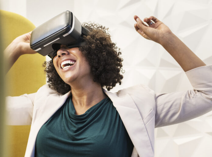 Woman having fun with a VR set